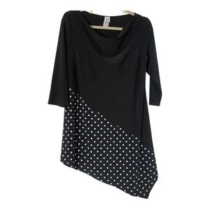 One Fashion USA Black Polka Dot Tunic 3/4 Sleeve Sz XL